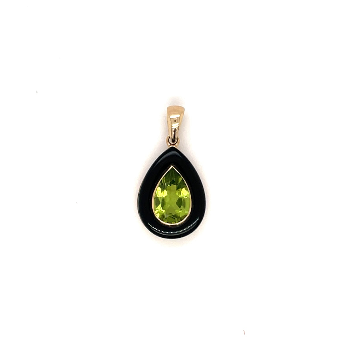 9ct Yellow Gold Peridot & Onyx Pendant Necklace