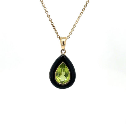 9ct Yellow Gold Peridot & Onyx Pendant Necklace