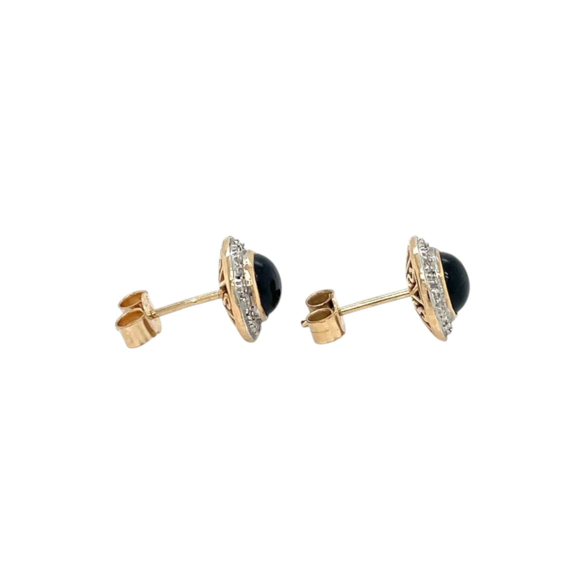9ct Yellow & White Gold Onyx & Diamond Cluster Stud Earrings