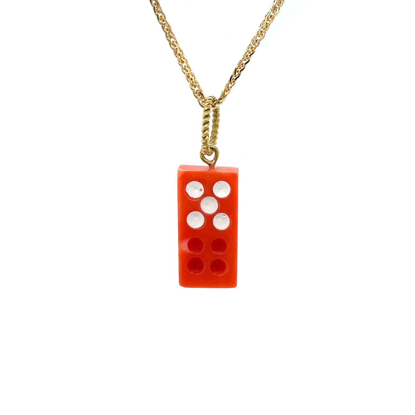9ct Yellow Gold Coral Domino Pendant