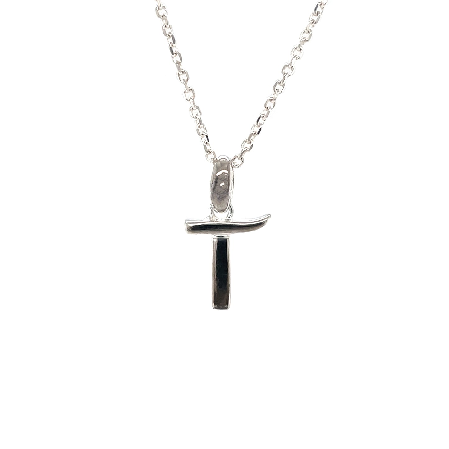 Silver 'T' Letter Pendant & Chain (16-18")