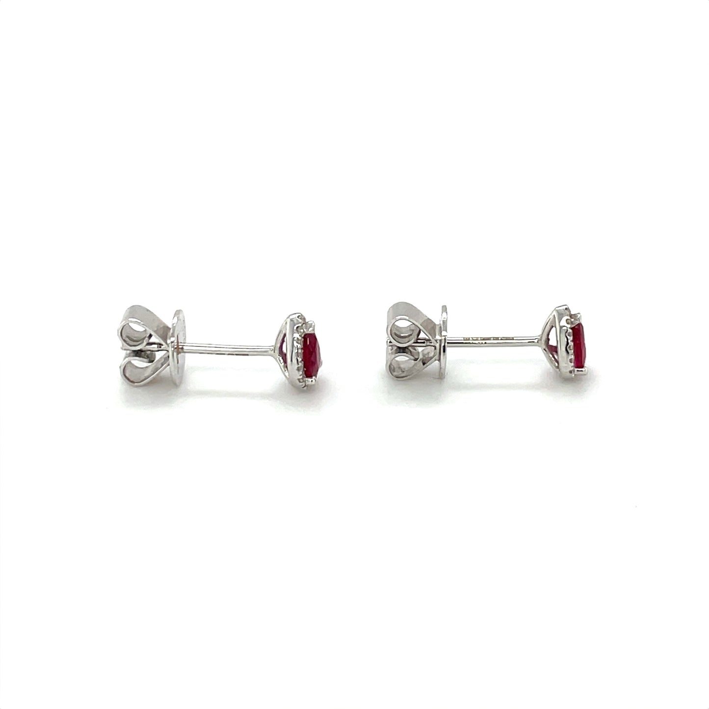 18ct White Gold Pear-Cut Ruby & Diamond Cluster Stud Earrings