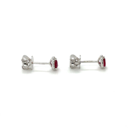 18ct White Gold Pear-Cut Ruby & Diamond Cluster Stud Earrings