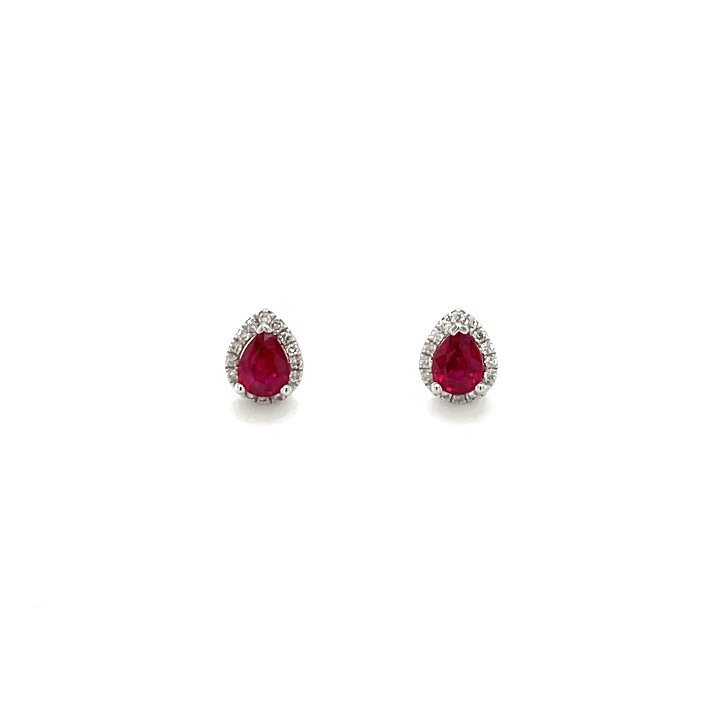 18ct White Gold Pear-Cut Ruby & Diamond Cluster Stud Earrings