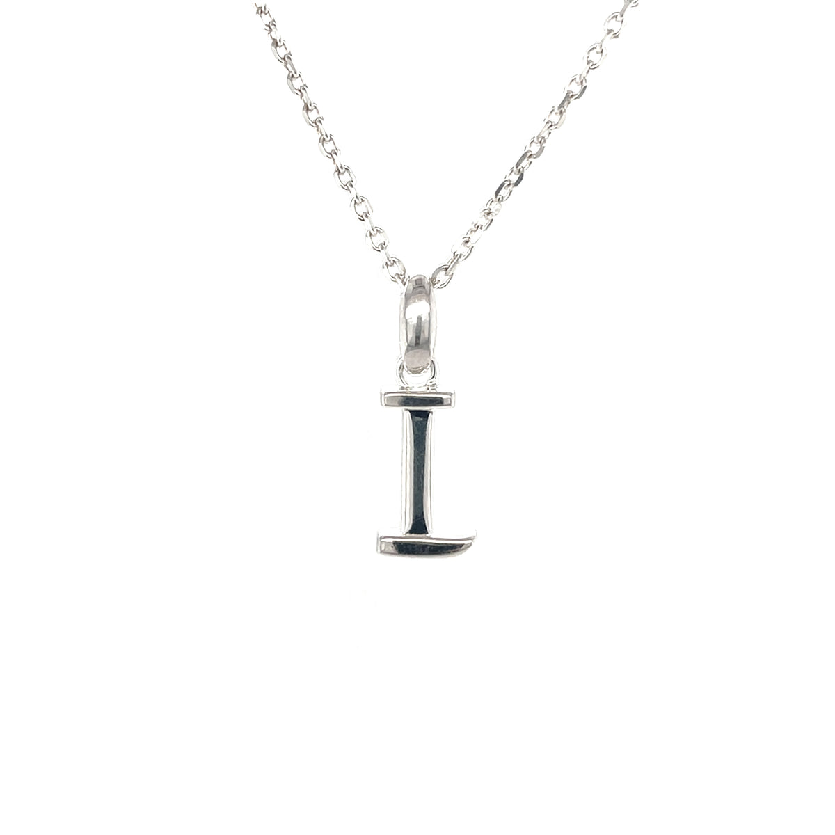 Silver 'I' Letter Pendant & Chain (16-18")