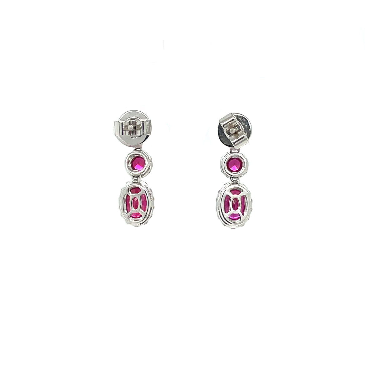 18ct White Gold Ruby & Diamond Cluster Drop Earrings