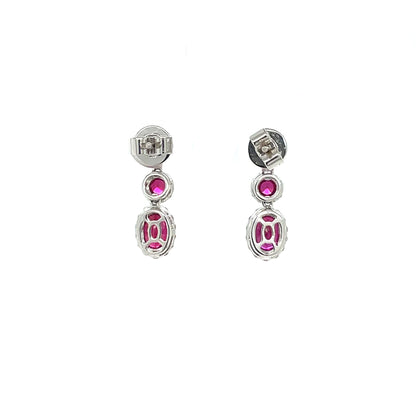 18ct White Gold Ruby & Diamond Cluster Drop Earrings