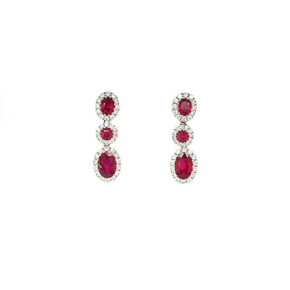 18ct White Gold Ruby & Diamond Cluster Drop Earrings