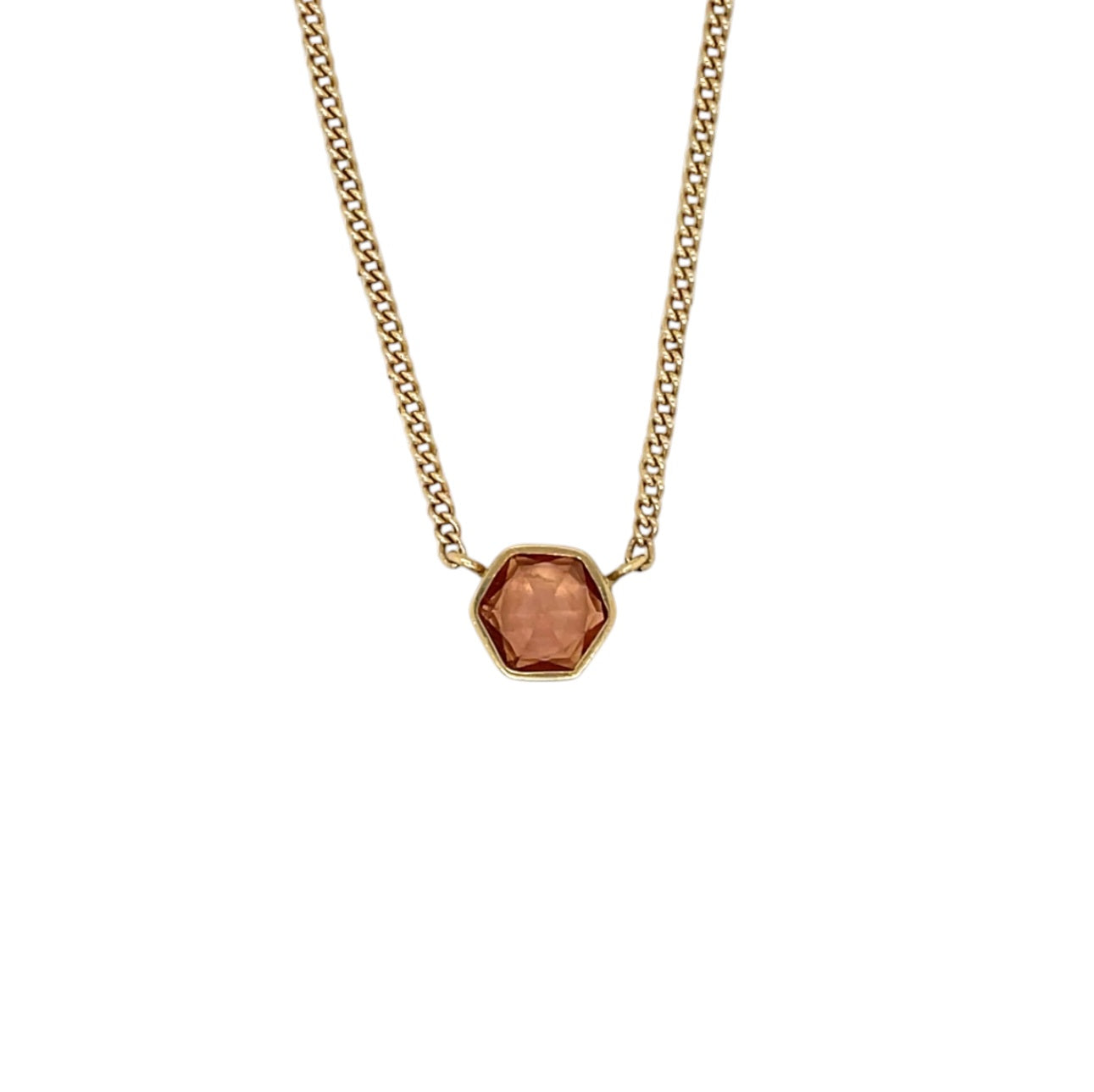 18ct Yellow Gold Peach Sapphire Pendant & Chain (16")