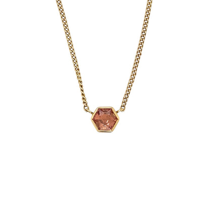 18ct Yellow Gold Peach Sapphire Pendant & Chain (16")