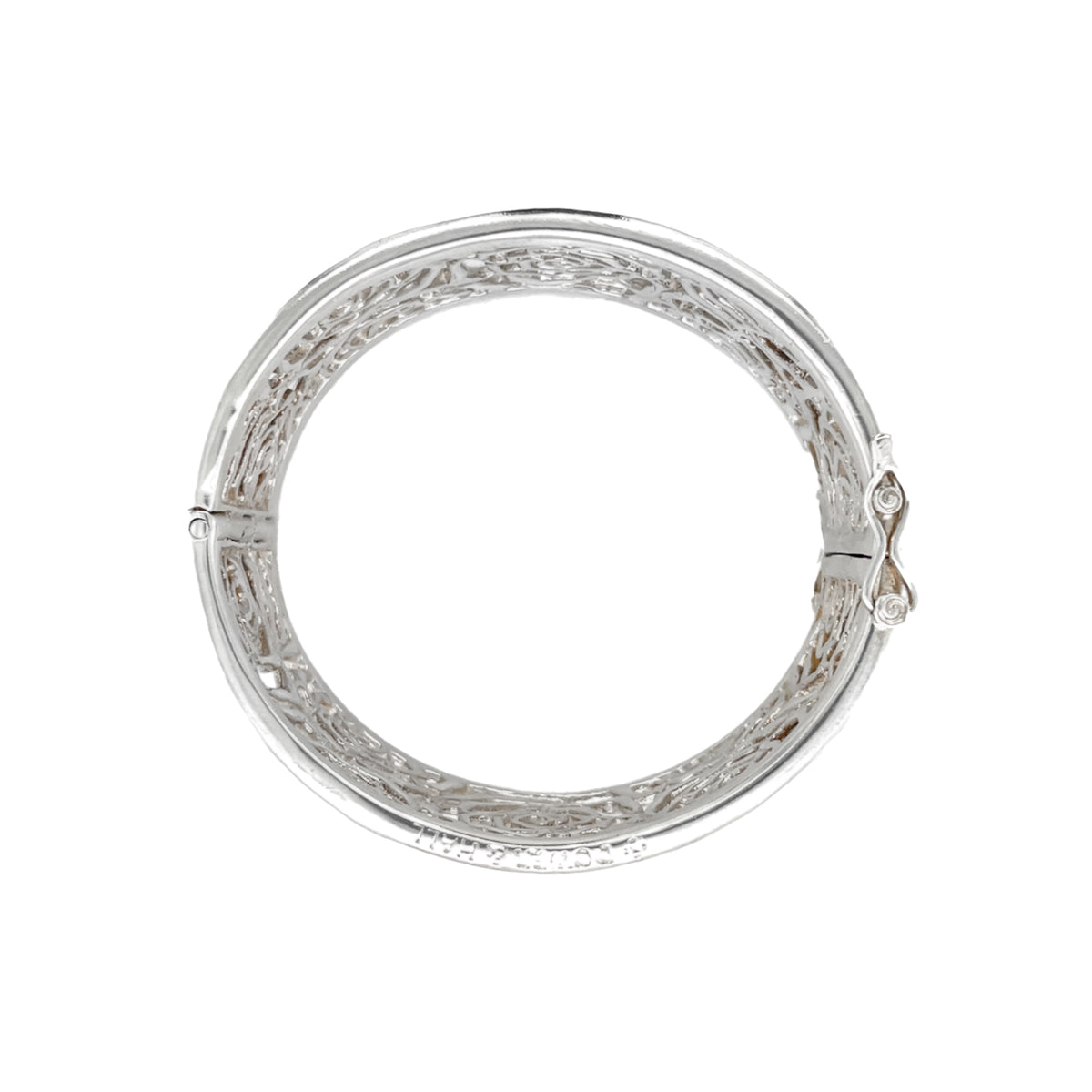Silver Chunky Rose Filigree Hinged Bangle