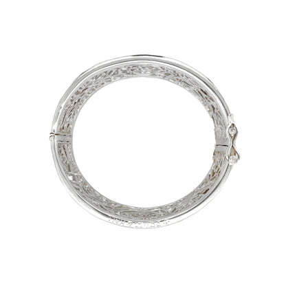 Silver Chunky Rose Filigree Hinged Bangle
