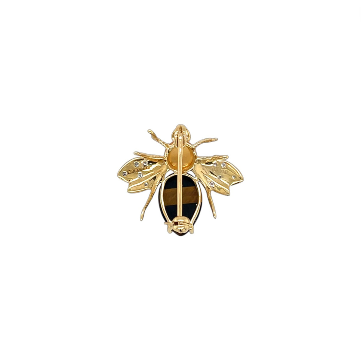18ct Yellow Gold Citrine Diamond Agate Tigers Eye Bee Brooch