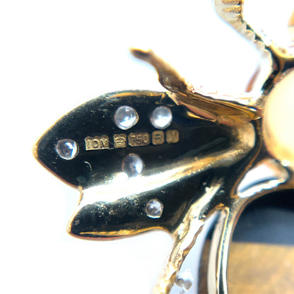 18ct Yellow Gold Citrine Diamond Agate Tigers Eye Bee Brooch