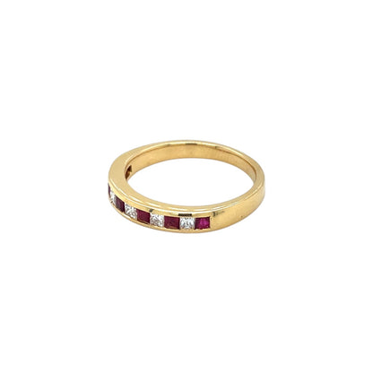 18ct Yellow Gold Ruby & Diamond 1/4 Set Eternity Ring (L1/2)