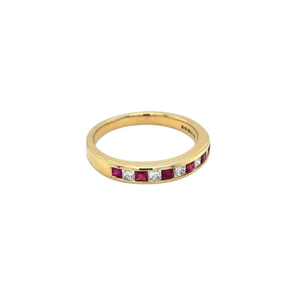 18ct Yellow Gold Ruby & Diamond 1/4 Set Eternity Ring (L1/2)