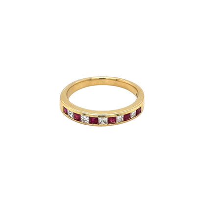 18ct Yellow Gold Ruby & Diamond 1/4 Set Eternity Ring (L1/2)