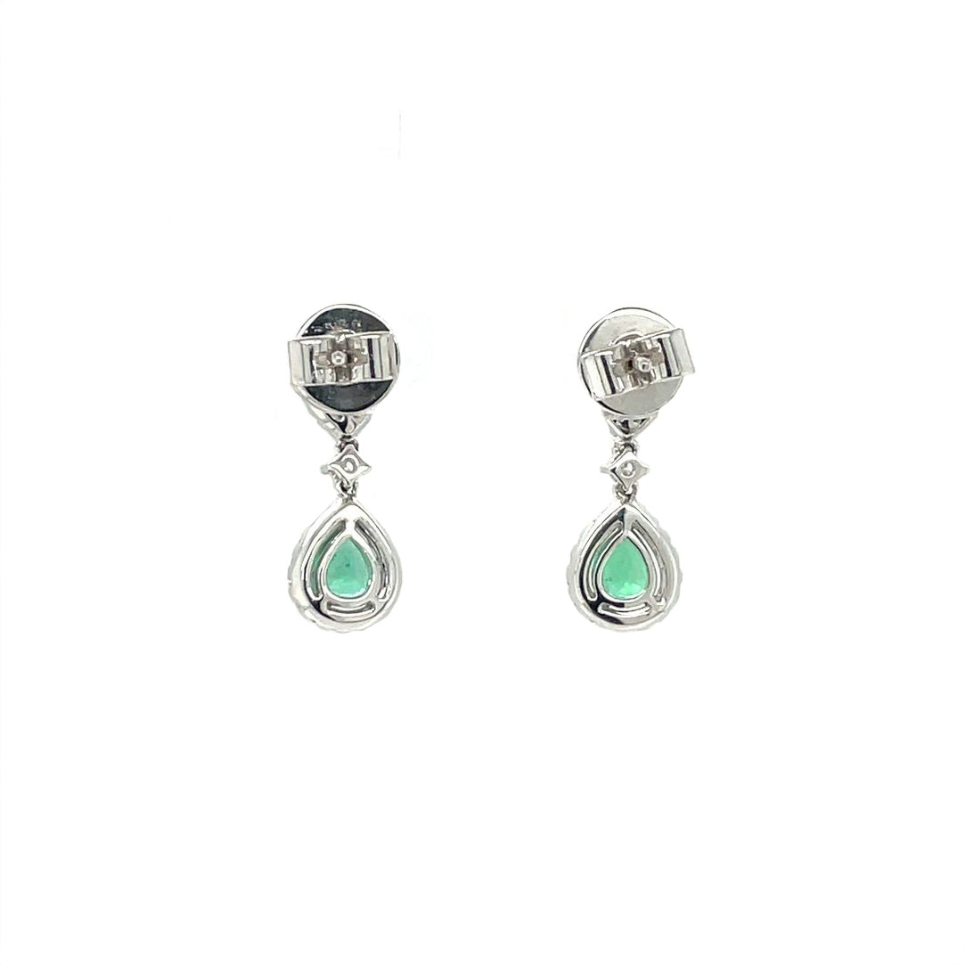 White Gold Emerald And Diamond Drop Earrings