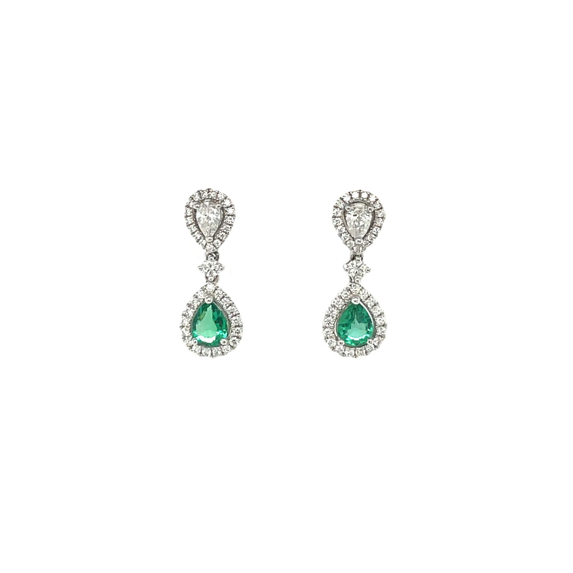 White Gold Emerald And Diamond Drop Earrings