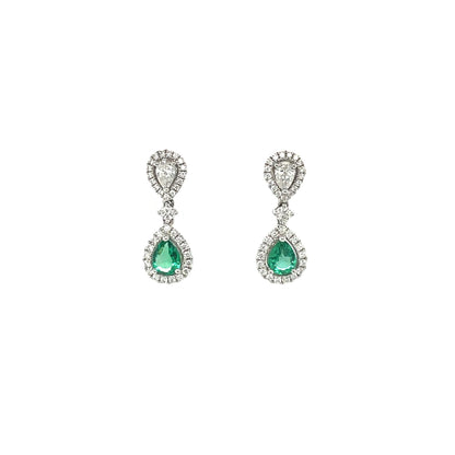 White Gold Emerald And Diamond Drop Earrings