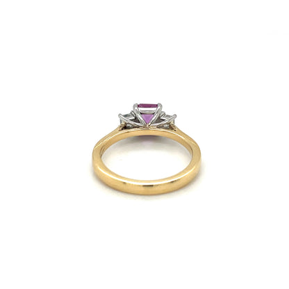 18ct Yellow Gold Pink Sapphire & Diamond Three-Stone Ring