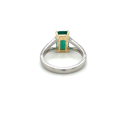 Platinum & 18ct Yellow Gold Emerald & Diamond Split Shoulder Ring