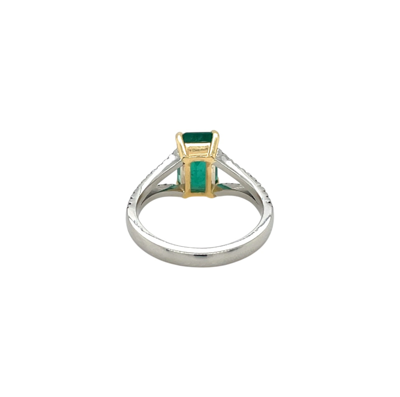 Platinum & 18ct Yellow Gold Emerald & Diamond Split Shoulder Ring (M)