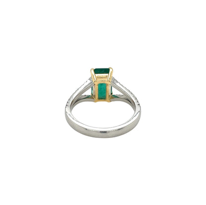 Platinum & 18ct Yellow Gold Emerald & Diamond Split Shoulder Ring (M)