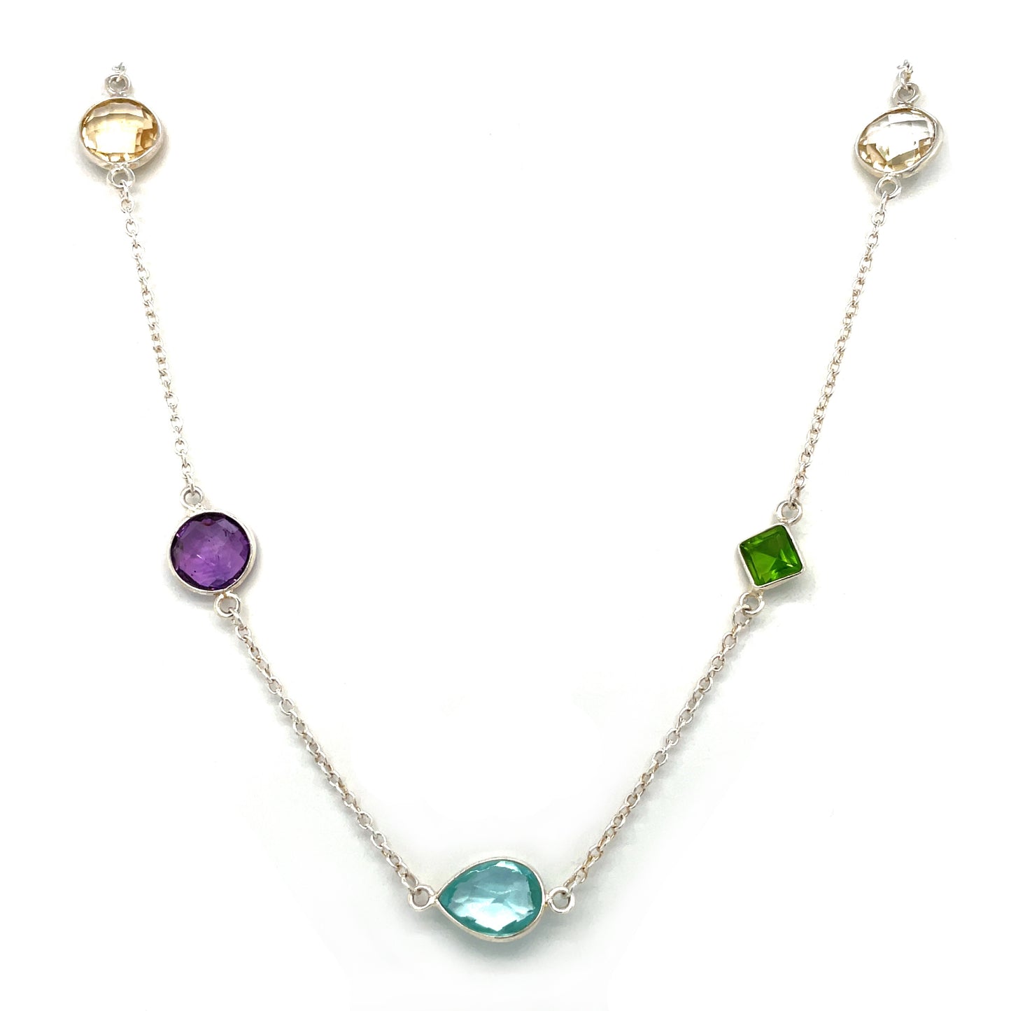 Silver Semi-Prescious Stone Station Necklace