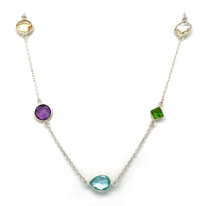 Silver Semi-Prescious Stone Station Necklace