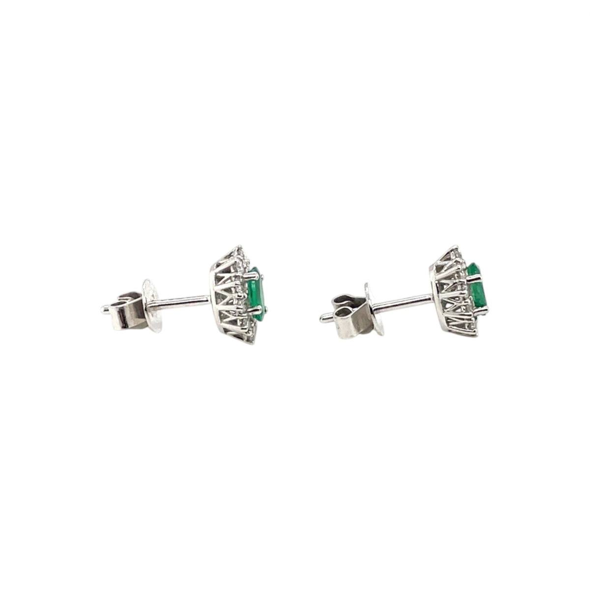 18ct White Gold Emerald & Diamond Cluster Earrings