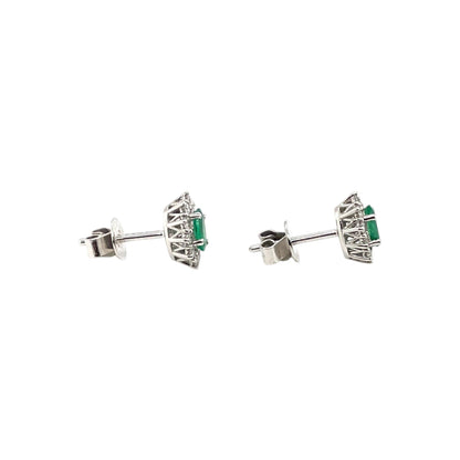 18ct White Gold Emerald & Diamond Cluster Earrings