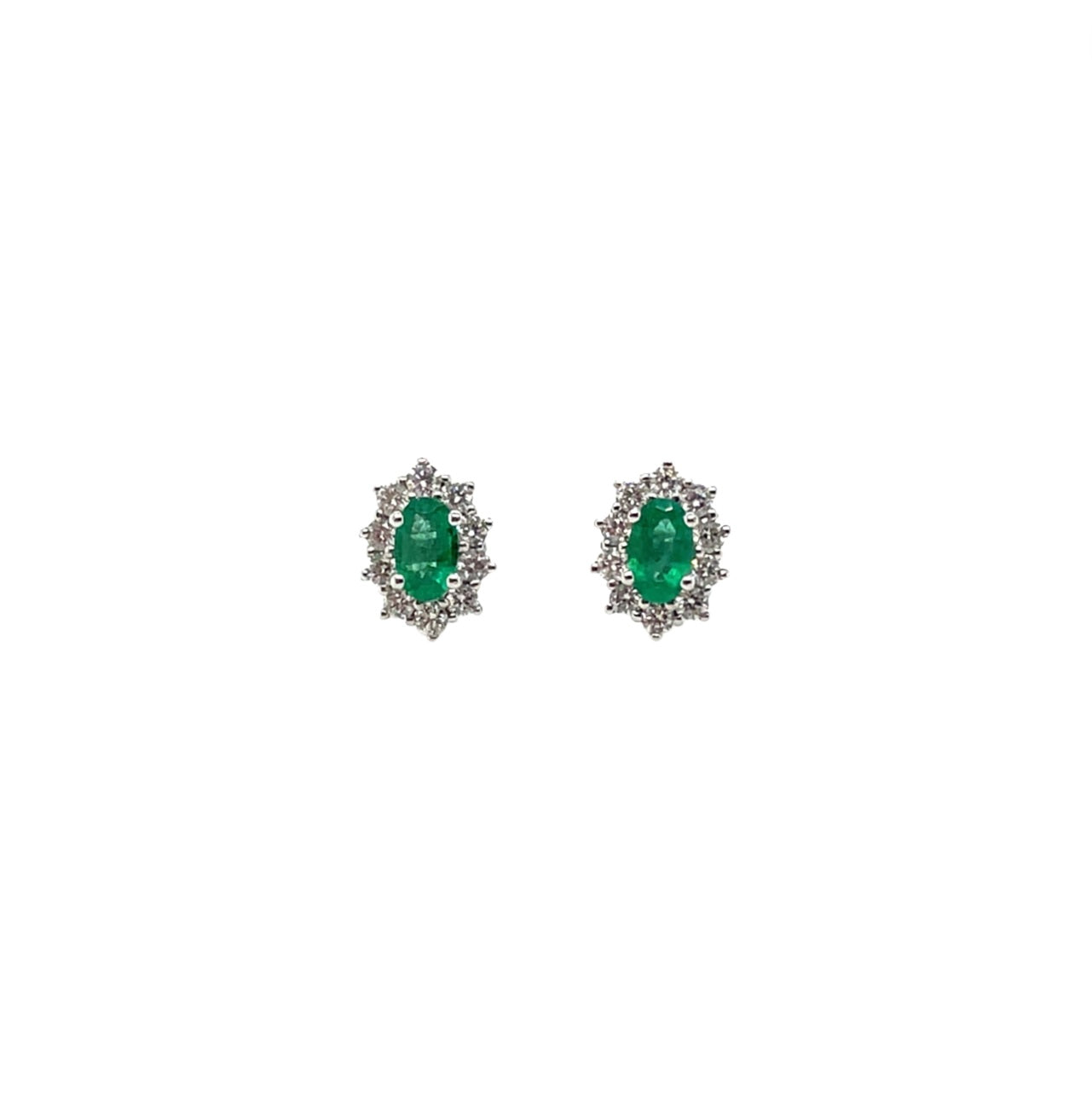 18ct White Gold Emerald & Diamond Cluster Earrings