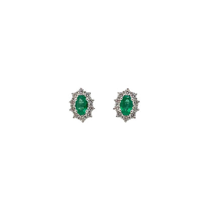 18ct White Gold Emerald & Diamond Cluster Earrings