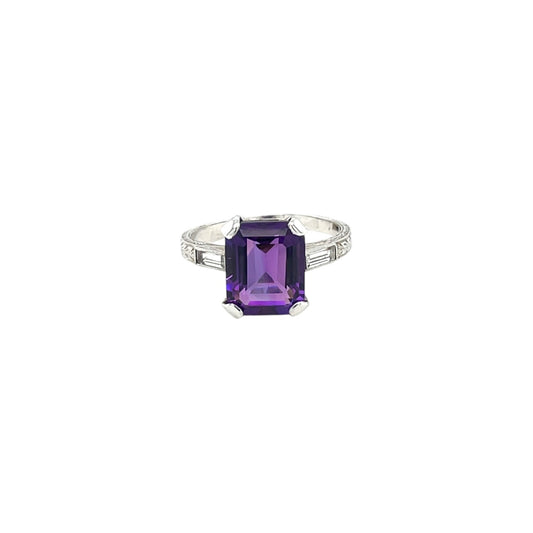 14ct White Gold Amethyst & Diamond Ring (P1/2)