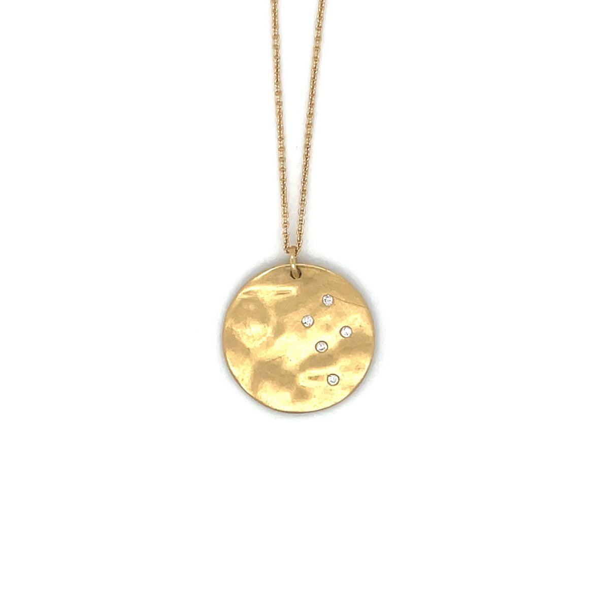 18ct Yellow Gold & Diamond Hammered Disc Pendant & Chain