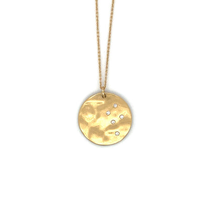 18ct Yellow Gold & Diamond Hammered Disc Pendant & Chain