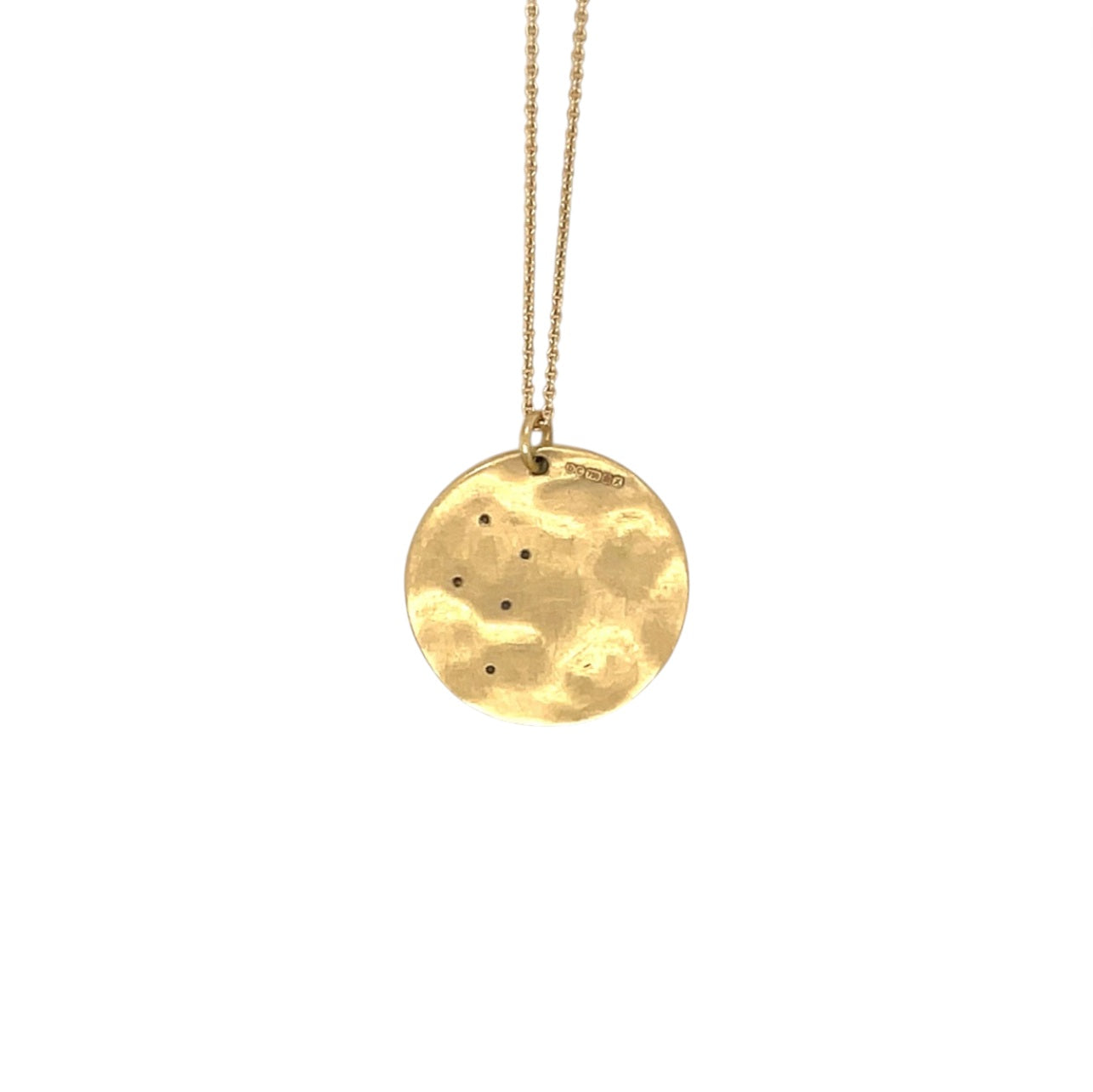 18ct Yellow Gold Diamond Hammered Disc Pendant & Chain (16")
