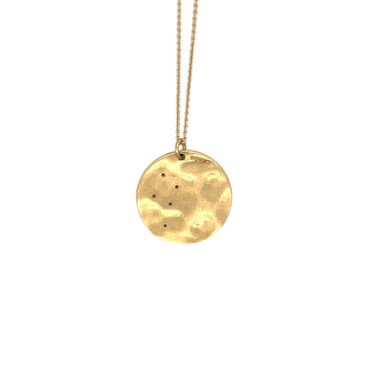 18ct Yellow Gold Diamond Hammered Disc Pendant & Chain (16")