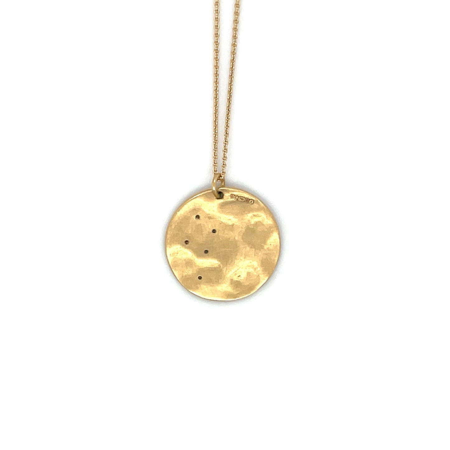 18ct Yellow Gold & Diamond Hammered Disc Pendant & Chain