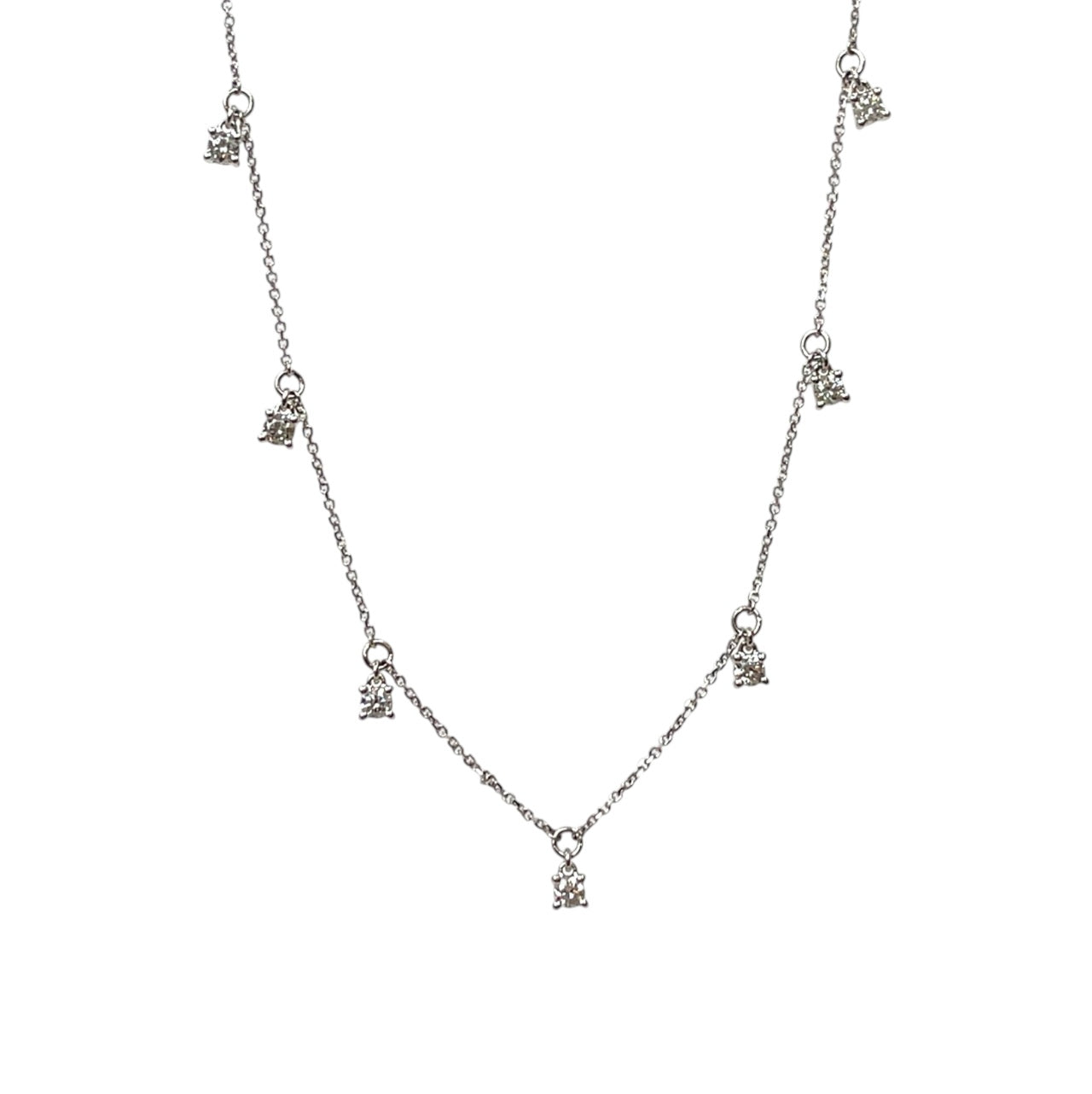 18ct White Gold Diamond Station Necklace (16.5")