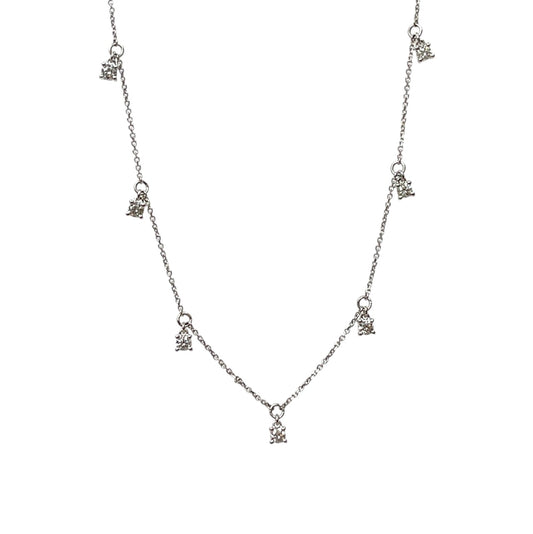 18ct White Gold Diamond Station Necklace (16.5")
