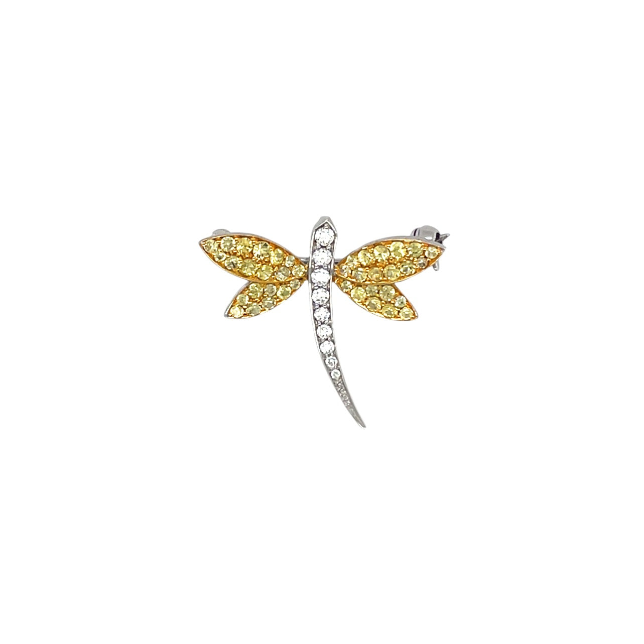 18ct Yellow & White Gold Yellow Sapphire & Diamond Dragonfly Brooch or Pendant