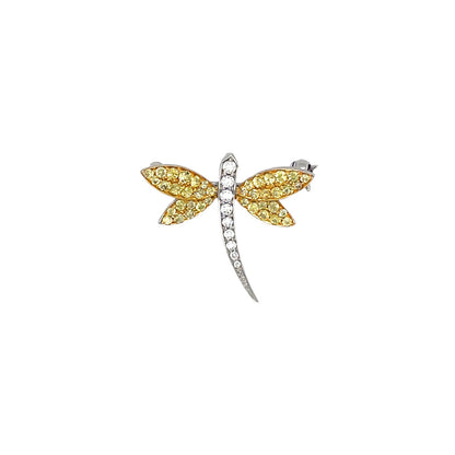 18ct Yellow & White Gold Yellow Sapphire & Diamond Dragonfly Brooch or Pendant