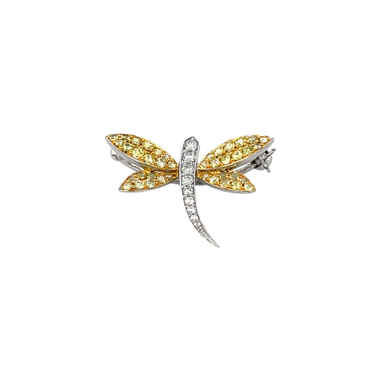 18ct Yellow & White Gold Yellow Sapphire & Diamond Dragonfly Brooch or Pendant