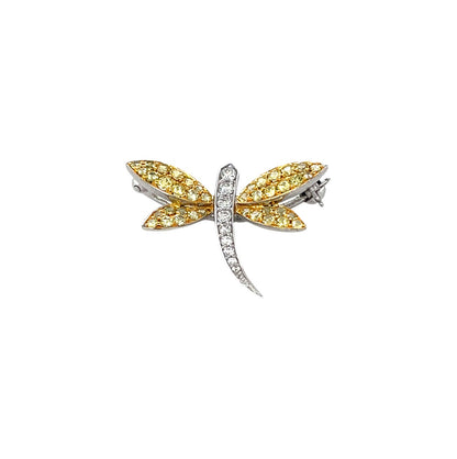 18ct Yellow & White Gold Yellow Sapphire & Diamond Dragonfly Brooch or Pendant