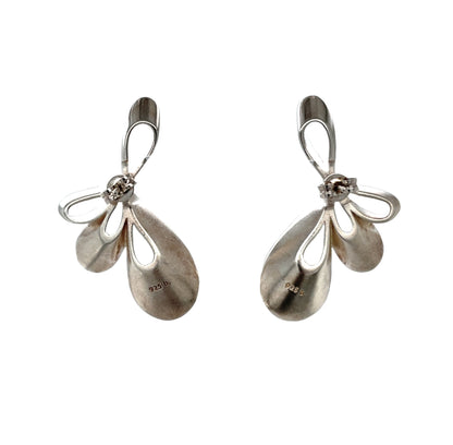 Silver Matte & Polished Finish Ribbon Stud Earrings