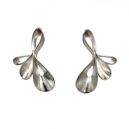 Silver Matte & Polished Finish Ribbon Stud Earrings