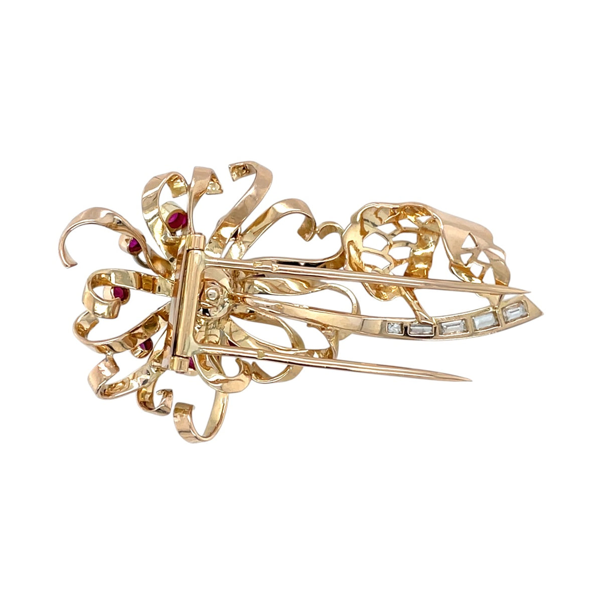 18ct Yellow Gold Ruby & Diamond Flower Brooch