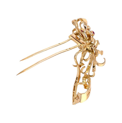 18ct Yellow Gold Ruby & Diamond Flower Brooch